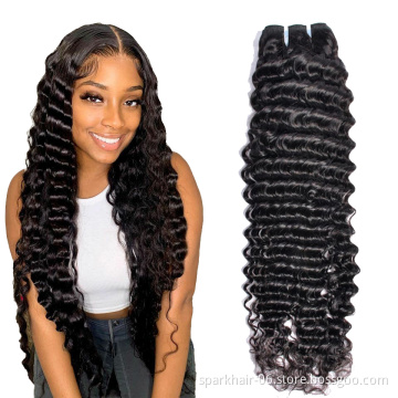 SPARK Wholesale Deep Wave Hair Extensions,10A Peruvian Virgin Remy Hair Bundles,100% Real Hair Extension for Black Women
